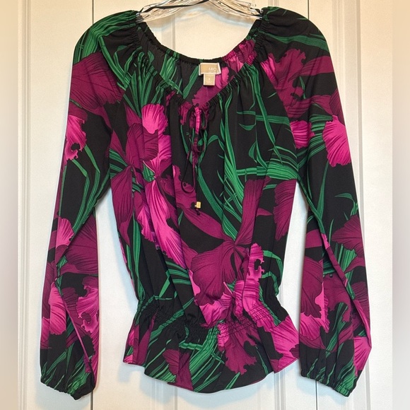 MICHAEL Michael Kors Tops - MICHAEL Michael Kors Floral Blouse - Black and Pink